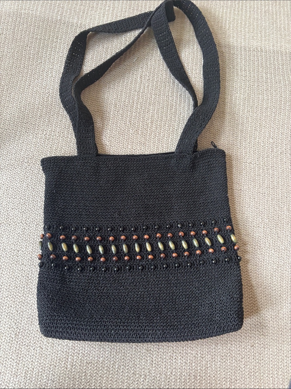 JACKSON Black Knit Shoulder Bag with Bead Trim